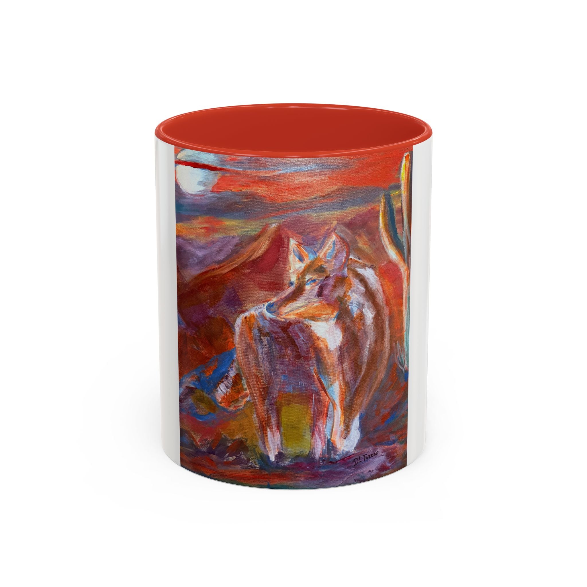 coyote Art Accent Coffee Mug — Colorful Abstract Farmhouse Drinkware (11/15 oz)