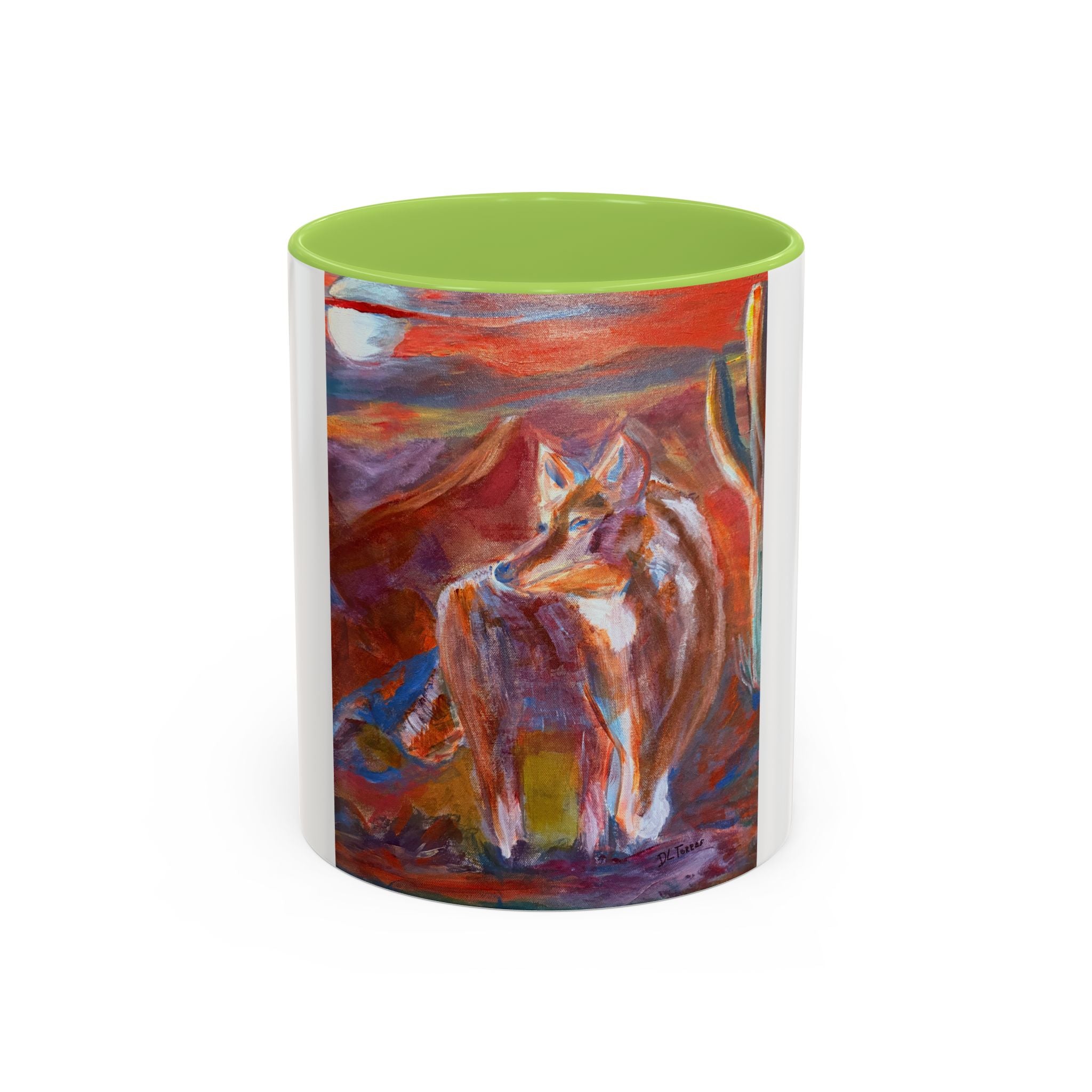 coyote Art Accent Coffee Mug — Colorful Abstract Farmhouse Drinkware (11/15 oz)