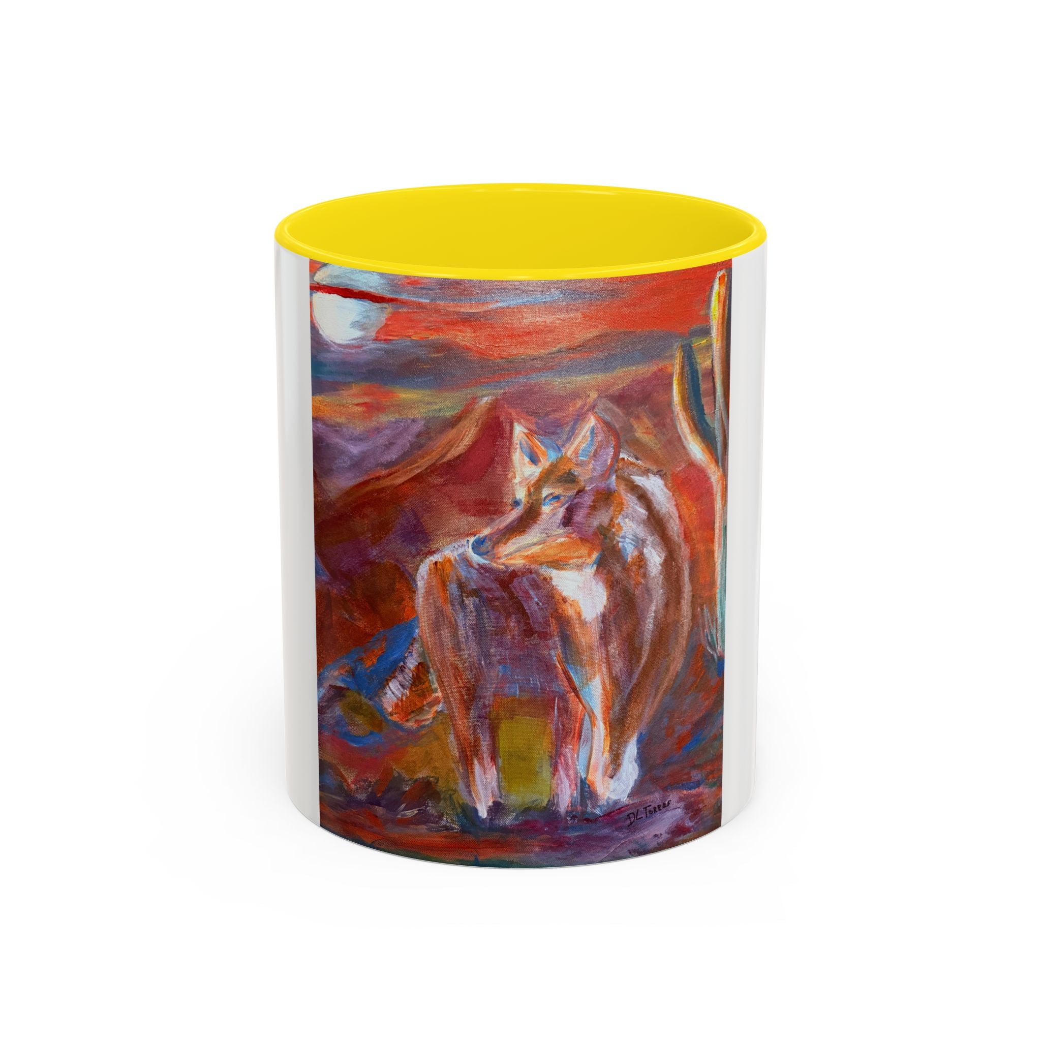 coyote Art Accent Coffee Mug — Colorful Abstract Farmhouse Drinkware (11/15 oz)