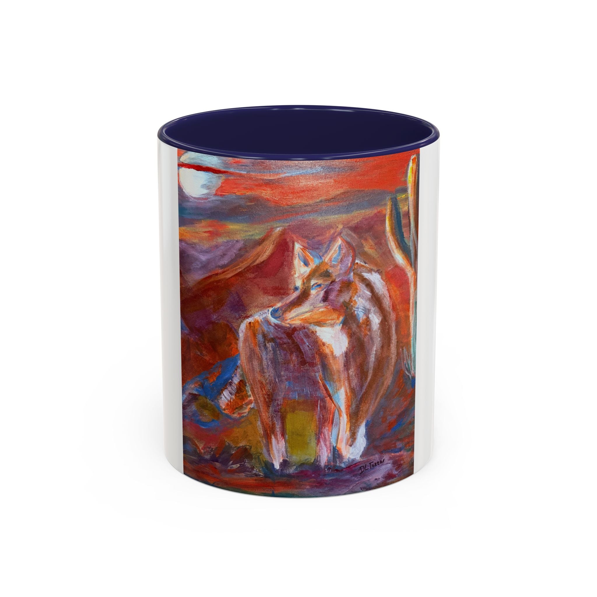 coyote Art Accent Coffee Mug — Colorful Abstract Farmhouse Drinkware (11/15 oz)