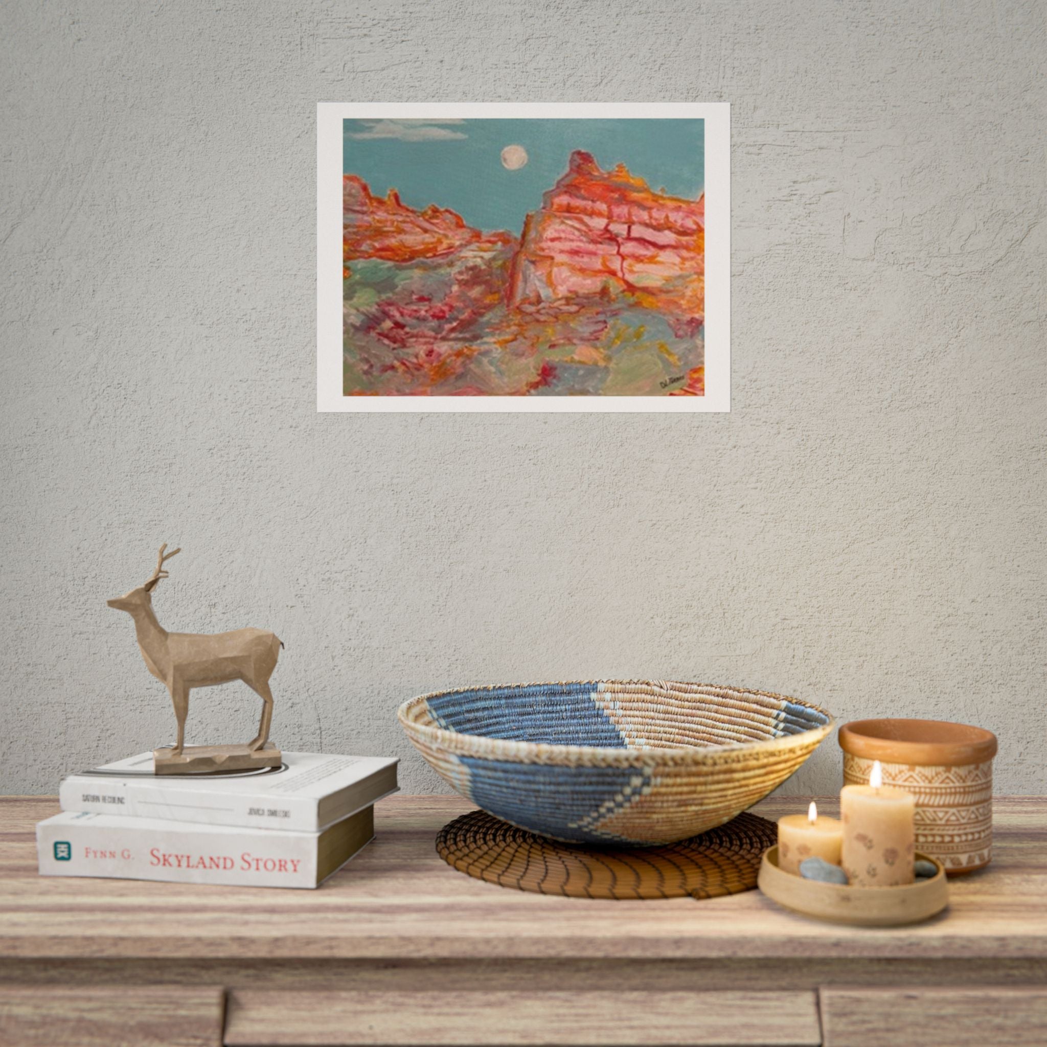 Desert Moon Landscape Poster — Vibrant Canyon Art Print