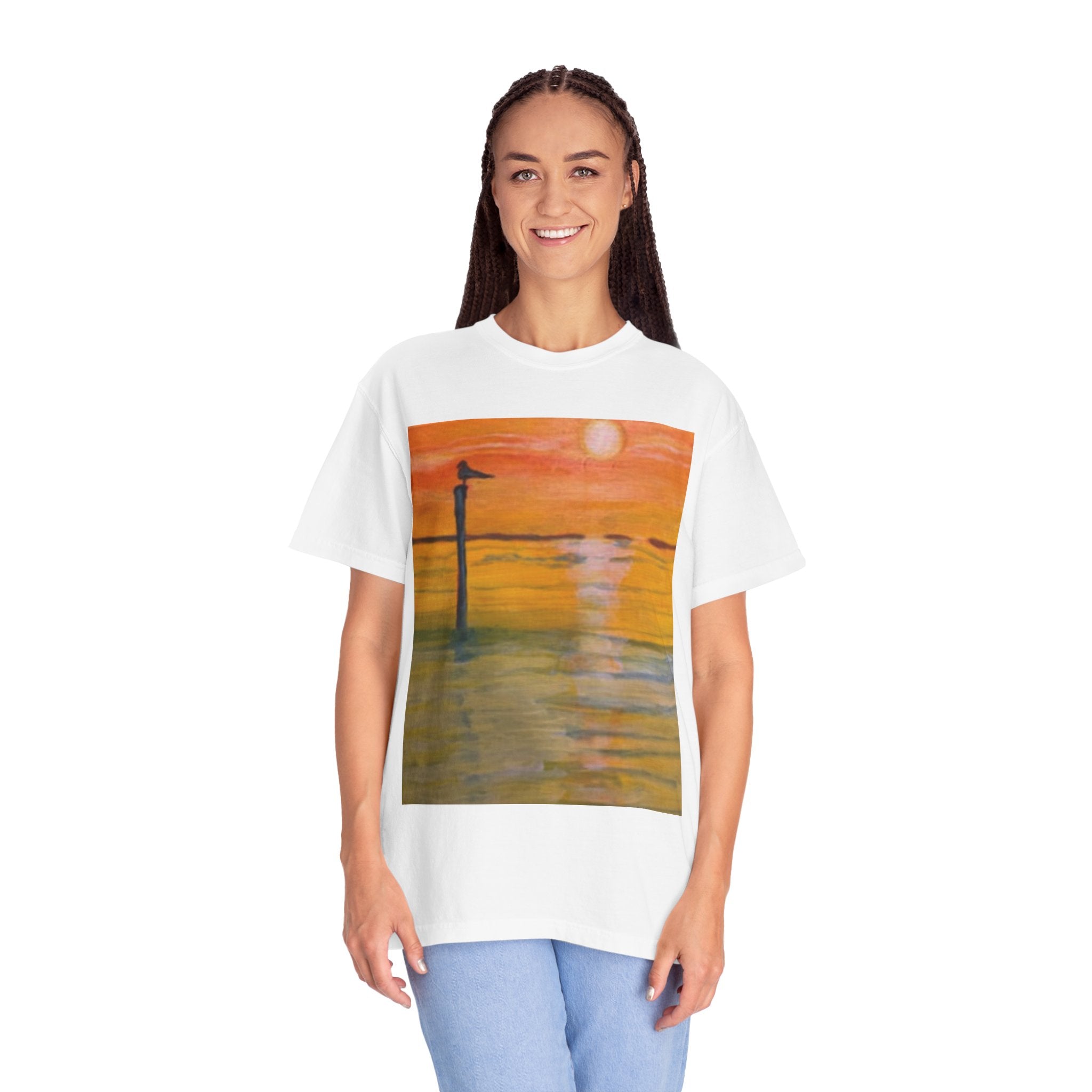 Sunset Seagull T-Shirt – Coastal Sunrise Beach Art Tee