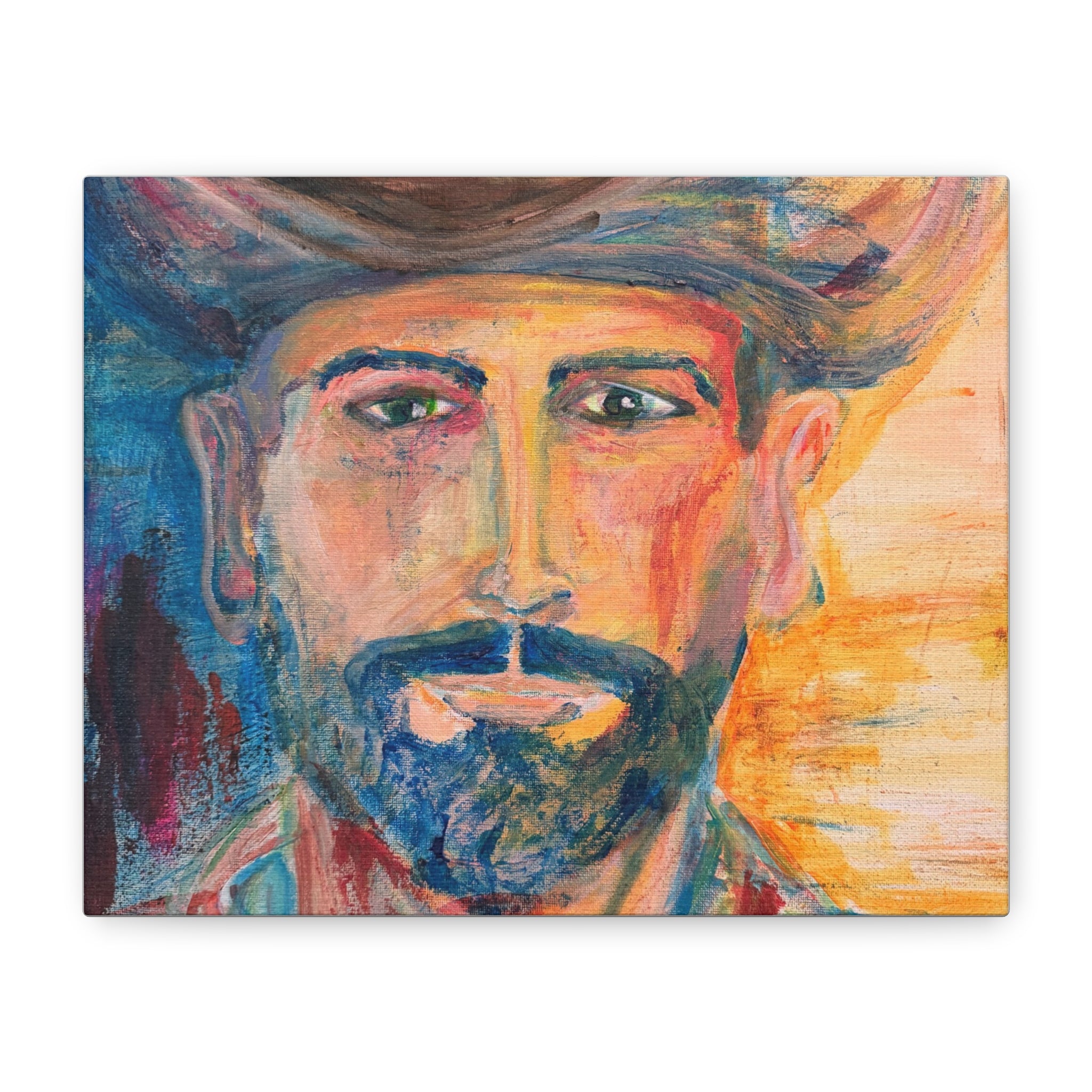 Bearded Cowboy Portrait Canvas — Matte Stretched Wall Art
