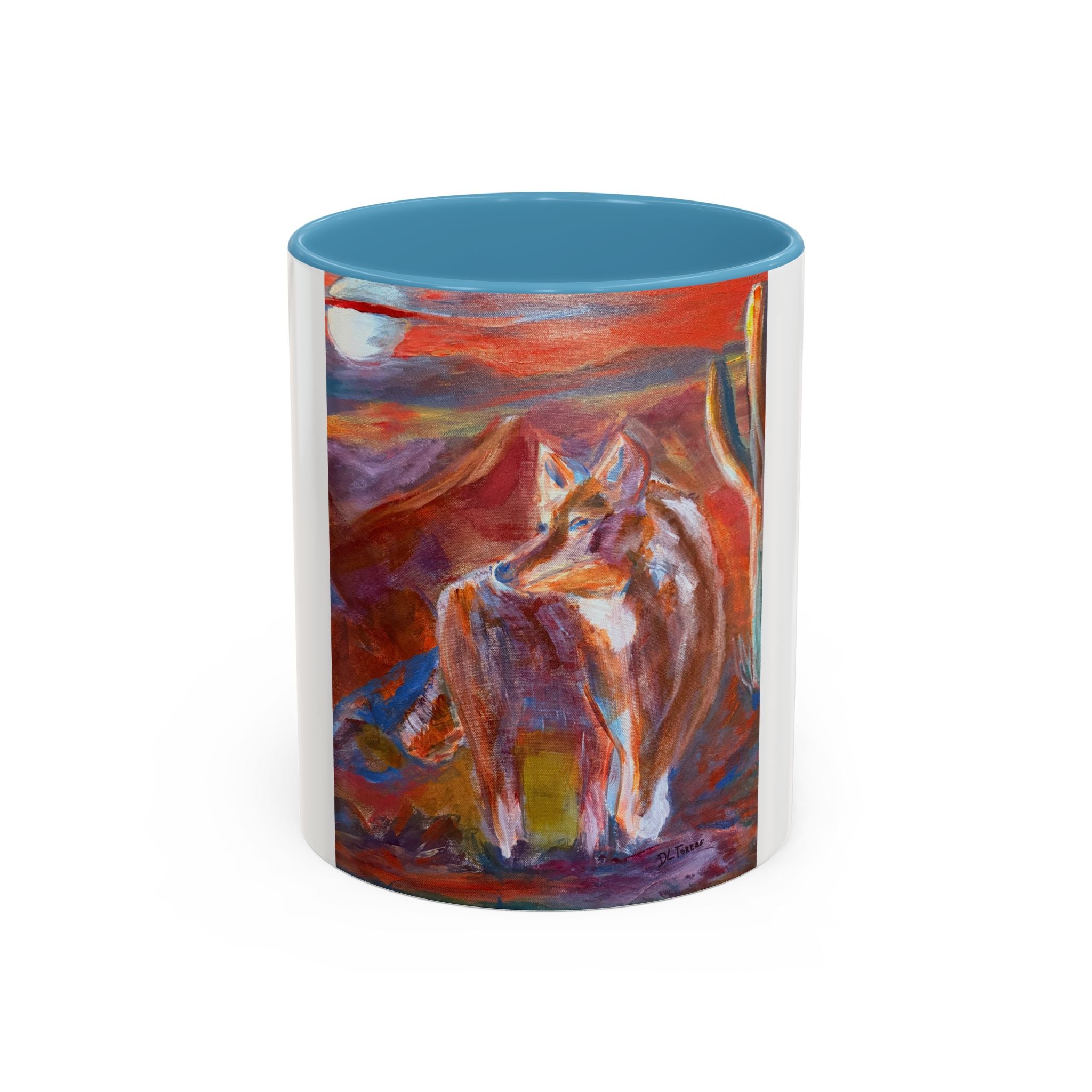 coyote Art Accent Coffee Mug — Colorful Abstract Farmhouse Drinkware (11/15 oz)