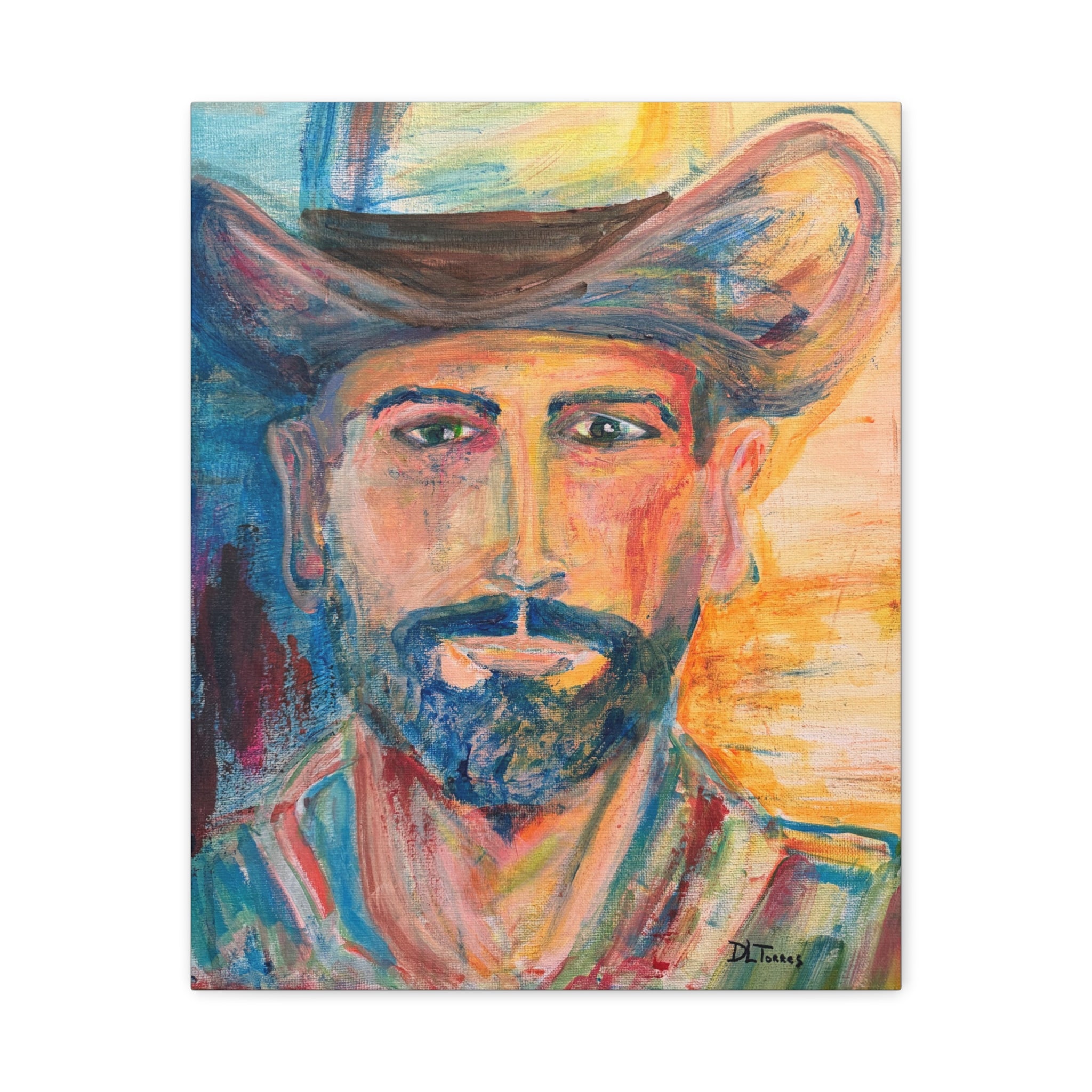 Bearded Cowboy Portrait Canvas — Matte Stretched Wall Art