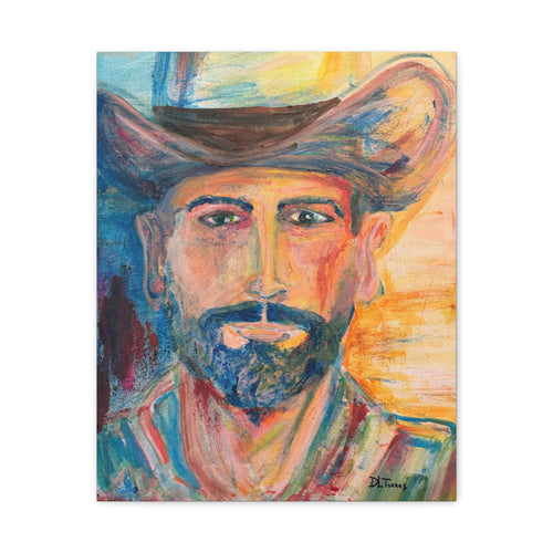 Bearded Cowboy Portrait Canvas — Matte Stretched Wall Art