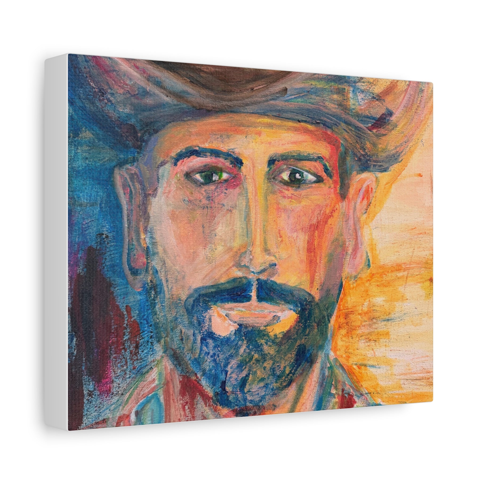 Bearded Cowboy Portrait Canvas — Matte Stretched Wall Art