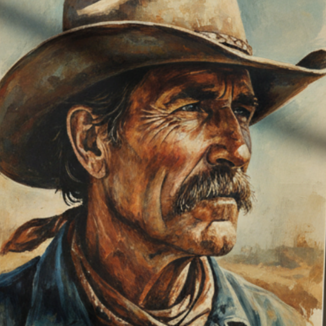 Cowboy Portrait Print - Original Southwest Art displayed on easel